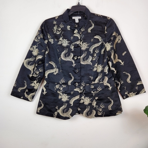 Boston Proper Novelty Print asian inspired fitted blazer Size 6 - Picture 1 of 6